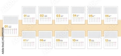 Unique modern colorful 2026 new year calendar design.New Calender design template 2026 vactor design wall calender12 month.Wall calendar design template for 2026, minimalist, clean, and elegant design