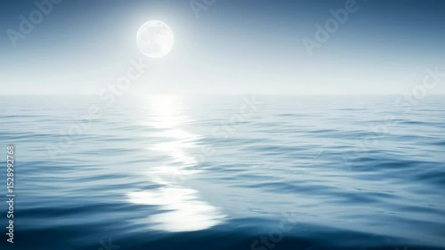 Calm ocean surface reflecting moonlight at night  