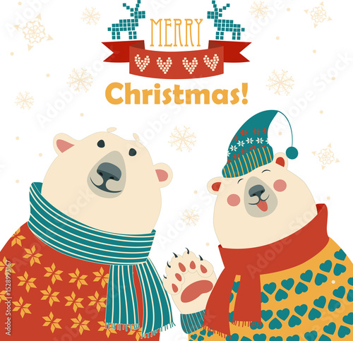 Wallpaper Mural Two friends, polar bears say hello, vector greeting card Torontodigital.ca