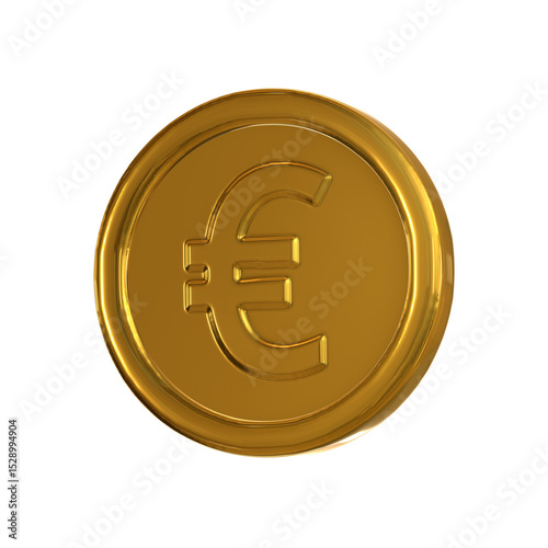 3D Gold Euro Coin with side view.