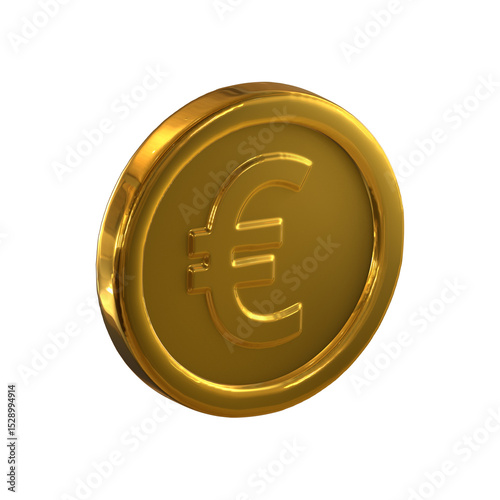 3D gold euro coin with side view.