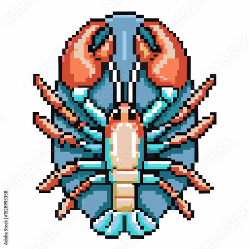 Pixel art lobster illustration vibrant crustacean design with vivid colors and intricate details