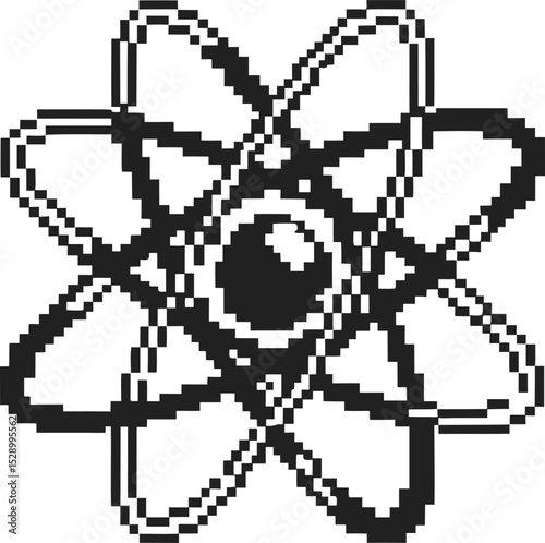 atomic structure icon pixel art of an atom, illustration of science, physics, and chemistry symbol