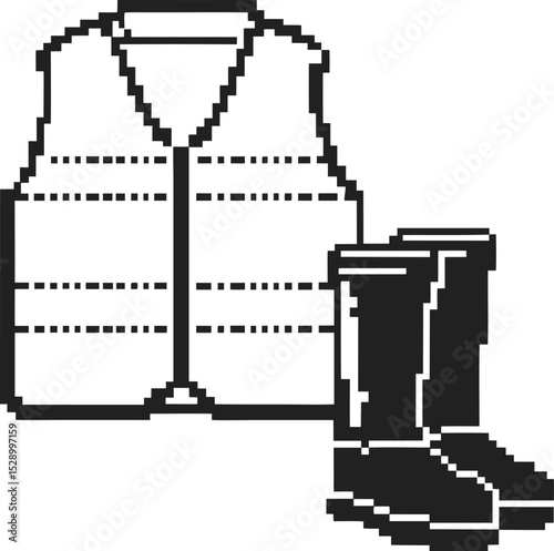 pixel art of vest and boots vintage clothing, retro digital illustration