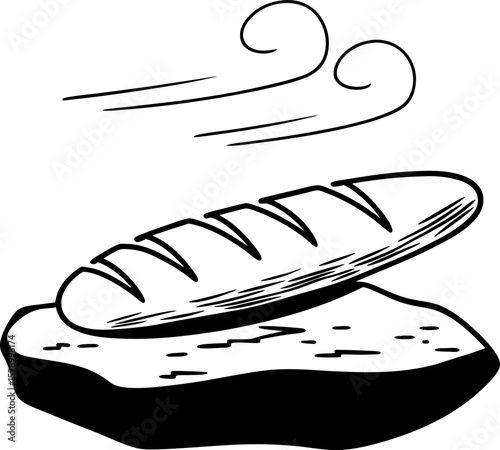illustrated bread loaf on rock with wind lines sketchy simple outline theme