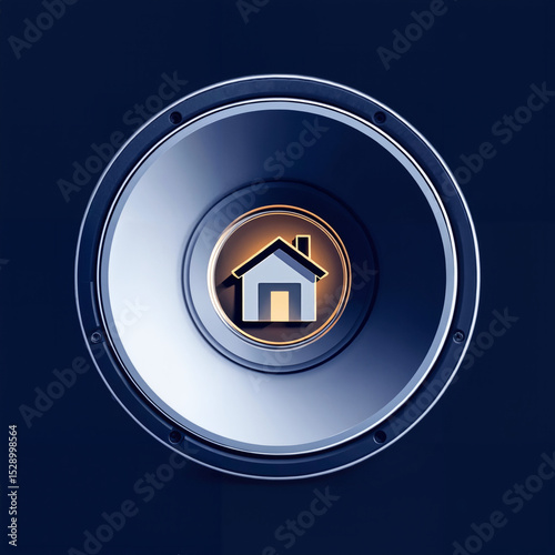 A stylized icon that symbolizes a house or real estate. This symbol is surrounded by a circle, which creates a sense of completeness and wholeness.