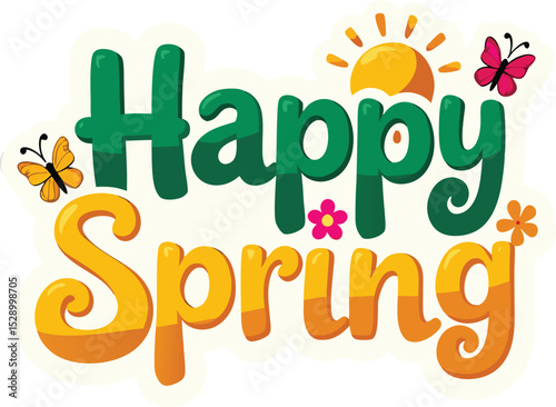 "Happy Spring" Typography with Orange and Green Accents