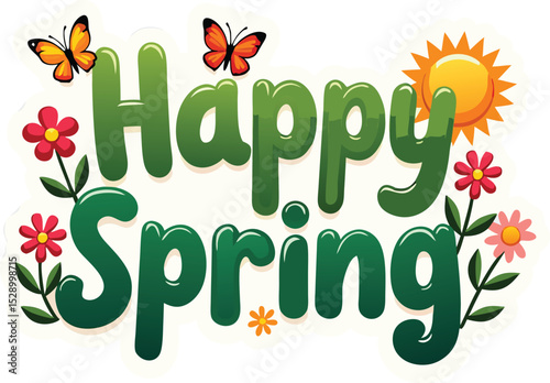 "Happy Spring" Green and Yellow Floral Typography