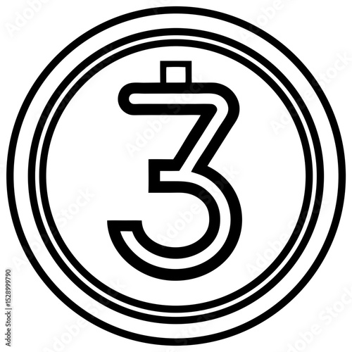 Bold number three in a double circle outline graphic design element