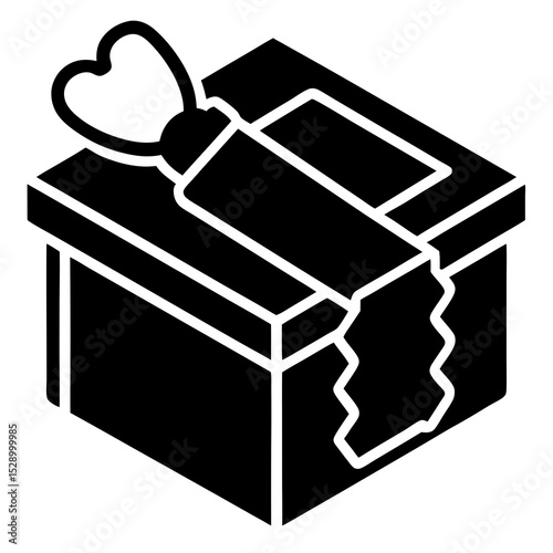 Isometric illustration of a gift box with a heart shaped ribbon
