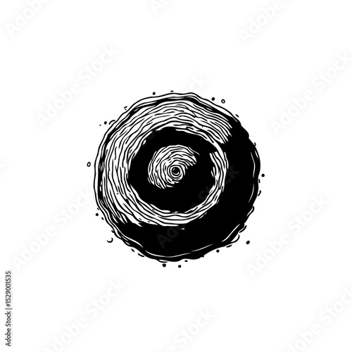 Abstract swirling vortex illustration in black and white, circular movement