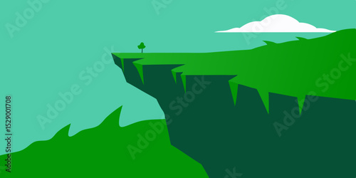 Lush Green Cliffside Landscape Background with Vegetation Vector Illustration