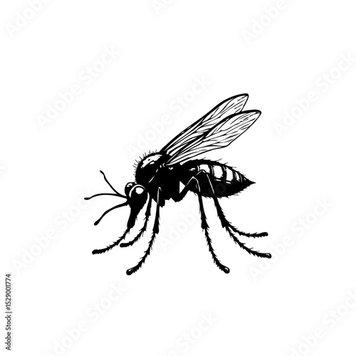 Detailed Vector Illustration of a Black and White Mosquito on a White Background
