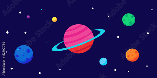 Detailed High Resolution Vector Composition of Planets in Deep Space Vector Illustration