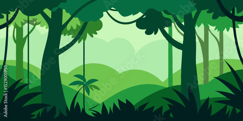 Lush Jungle Canopy Overhead View Background with Dense Greenery Vector Illustration