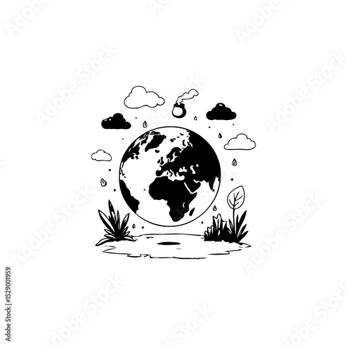 Conceptual Earth illustration showing pollution and climate change impact on environment