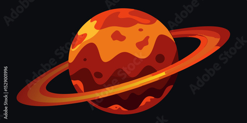 Dramatic Lava Themed Planet with Molten Surface Textures and Rings Vector Illustration Background