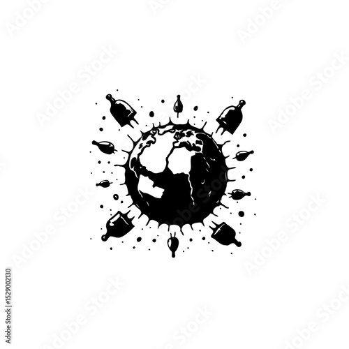World Power: Illustrated depiction of global energy consumption and interconnectedness