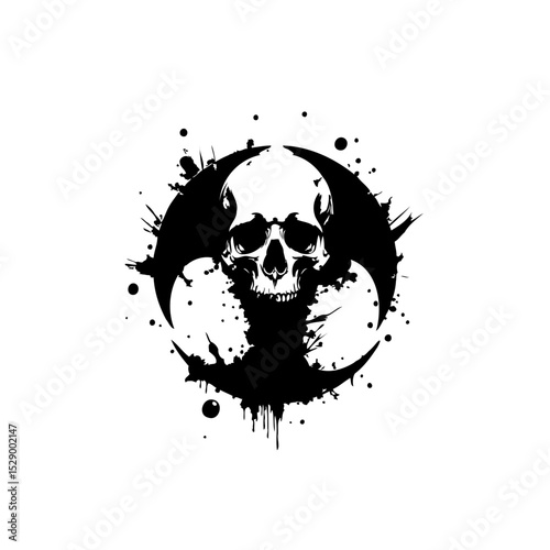 Skull and Bat Wing Graphic Design in Black and White for edgy appeal