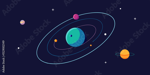 Clean Minimalist Planetary System with Elegant Orbital Paths Vector Illustration