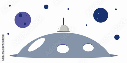 Futuristic Moon Base on Crater Surface with Planets in Background Vector Illustration Background