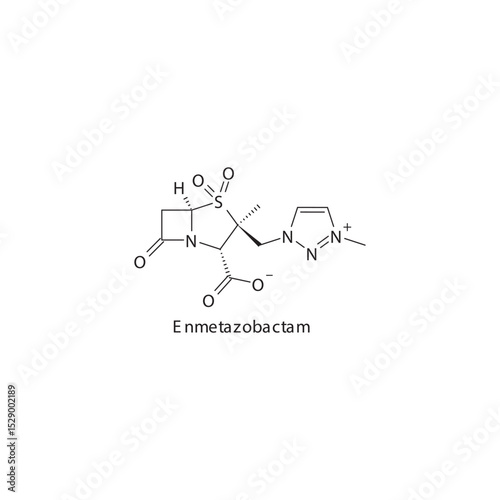 Enmetazobactam chemical structure skeletal formula. Beta-lactamase inhibitor drug used to treat Bacterial infections (in combination with cefepime). Simple schematic illustration.