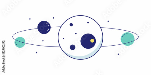 Informative Moon Phases with Orbit Lines and Planet Backdrop Vector Illustration