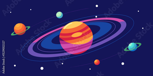 Abstract Multi Dimensional Galaxy Layers with Orbiting Systems Vector Illustration