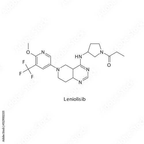 Leniolisib chemical structure skeletal formula. PI3Kδ inhibitor drug used to treat Activated PI3K-delta syndrome (APDS). Simple schematic illustration.