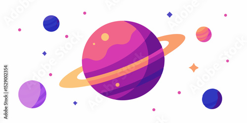 Vibrant Nebula Inspired Background with Colorful Glowing Planets Vector Illustration