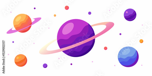 Mystical Nebula Inspired Background with Glowing Planets Vector Illustration