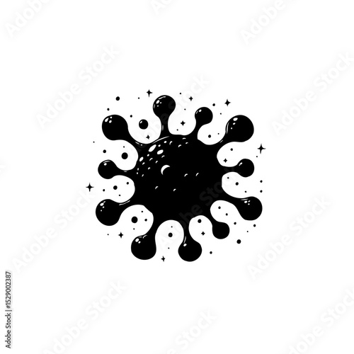Abstract Black and White Coronavirus Illustration with Starry Background Depiction