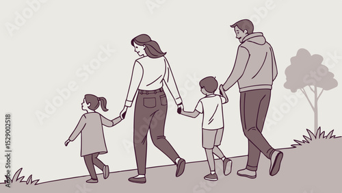 Family Walking Together – Isolated Vector Illustration

