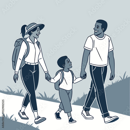 Family Walking Together – Isolated Vector Illustration

