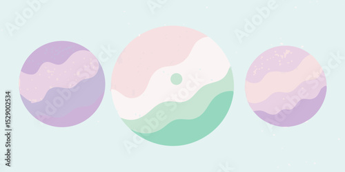 Elegant Pastel Hued Planet Designs with Soft Shadows and Orbits Vector Illustration