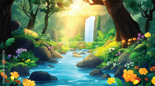Beautiful Waterfall in a Dreamy Forest.