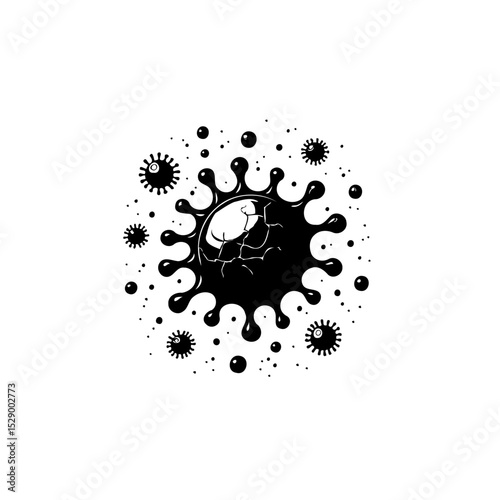 Conceptual black and white illustration of a virus or bacteria organism in isolation