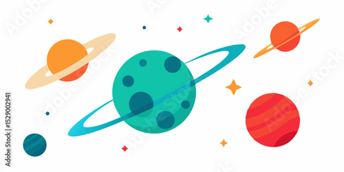 Retro Style Vector Planets in Orbit with Shooting Stars Vector Illustration
