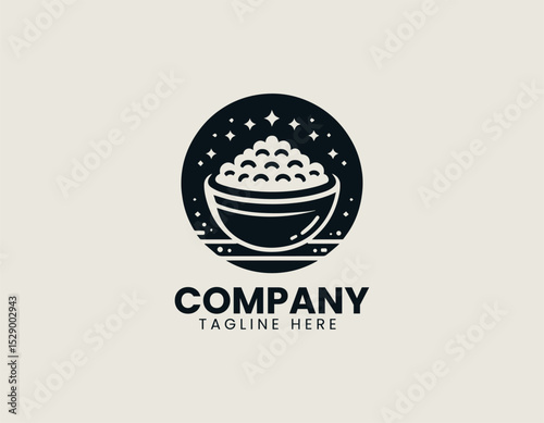 Fluffy White Rice Bowl Simple Wholesome Staple Food Vector Logo Design