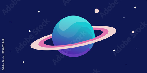 Mystical Ringed Dwarf Planet with Glowing Aura and Starry Background Vector Illustration Background