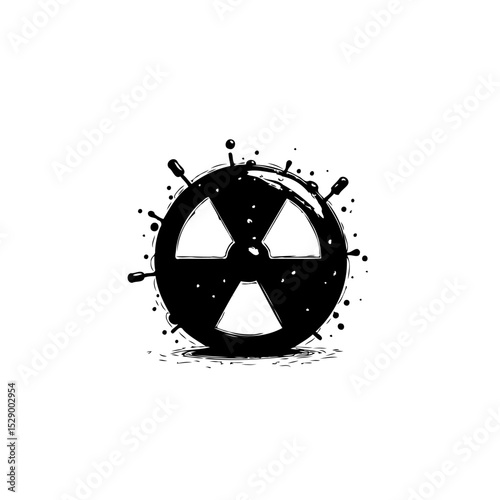 Stylized Nuclear Radiation Symbol with Ink Splatter: A Cautionary Warning Design