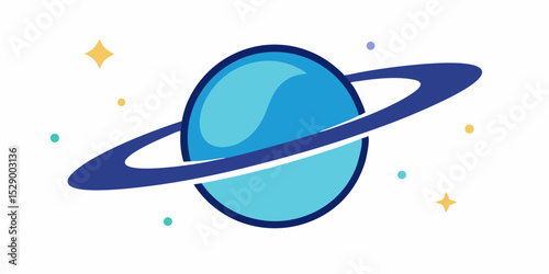 Bright Saturn Style Planet with Detailed Rings and Sparkles Vector Illustration Background