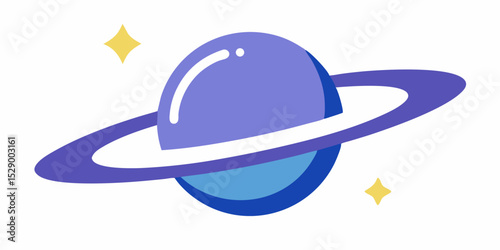 Elegant Saturn Style Planet with Prominent Rings and Sparkles Vector Illustration Background