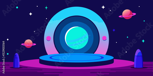 Exciting Sci-Fi Themed Space Portal with Vibrant Orbit Visuals Vector Illustration Background