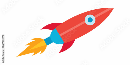 Playful Simple Cartoon Rocket Flying Across Space Vector Illustration