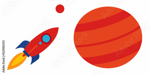 Dynamic Space Rocket Flying Past a Red Gas Giant Vector Illustration Background
