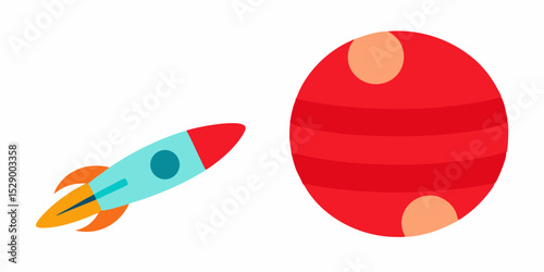 Futuristic Space Rocket Flying Past a Red Gas Giant Vector Illustration Background