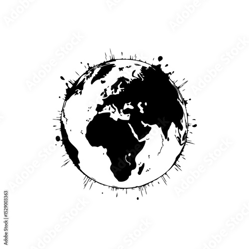 Abstract world globe with ink splatter effect symbolizing environmental concern