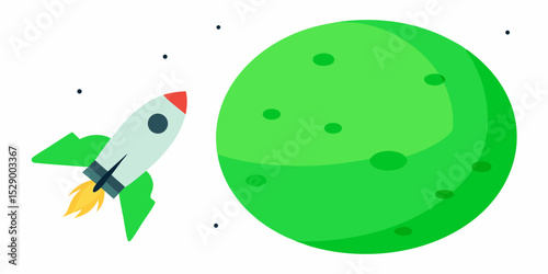 Intriguing Space Shuttle Approaching a Glowing Green Planet Vector Illustration Background