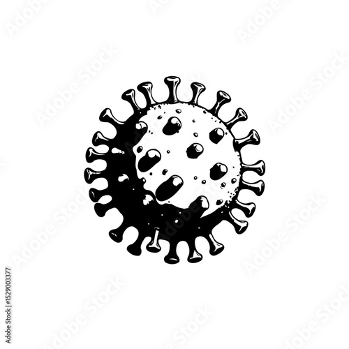Illustration of Coronavirus Structure with Black and White Details Depicted Accurately